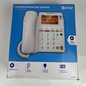 AT&T CL4940 Corded Phone Speakerphone Caller ID White Home Office Telephone